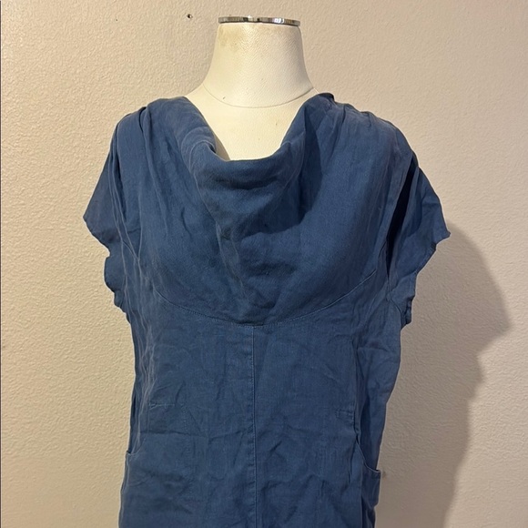 Mosaic 720 100% Linen Cowl Neck Midi Dress with Pockets - Picture 3 of 7